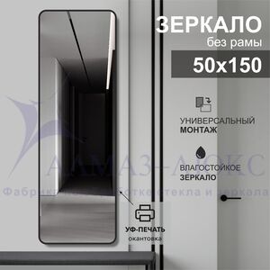 Зеркало Д-108 (50х150 см) с чёрной окантовкой (УФ-печать)	