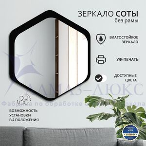 Зеркало Д-072 (750*670 мм)  с УФ-печатью (декоративное зеркало - соты/чёрный)