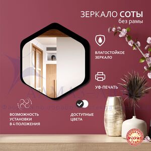 Зеркало Д-075 (300*268 мм)  с УФ-печатью (декоративное зеркало - соты/чёрный)