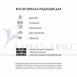 Зеркало с фронтальной подсветкой, с сенсорной кнопкой Lima 10070s-6 (100*70 см) в светонепропускающем коробе/холодный свет в Минске и Беларуси