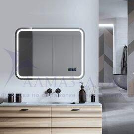 Зеркало с фронтальной подсветкой, с сенсорной кнопкой, часами, датой, подогревом, датчиком температуры Lima 8060mh-6 (80х60 см) в светонепропускающем коробе/холодный свет в Минске и Беларуси