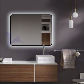 Зеркало с  фоновой подсветкой, с торцевым датчиком движения и чёрной УФ-окантовкой Hanoi black 8060d2-6 (80х60см) – холодный свет в Минске и Беларуси