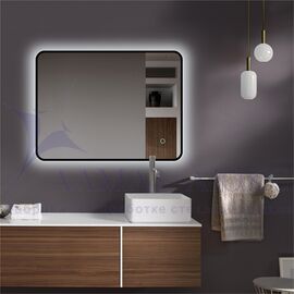 Зеркало с подсветкой, с сенсорной кнопкой и чёрной окантовкой Hanoi black 8060s-6 (80х60 см) - холодный свет в Минске и Беларуси