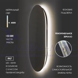 Зеркало с подсветкой и с торцевым датчиком движения  Seoul 12050d2-4 (120*50 см) – нейтральный свет в Минске и Беларуси