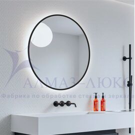 Зеркало с фоновой подсветкой, торцевым датчиком движения и чёрной УФ-окантовкой Tokyo black 60d2-6 (d 60 см)-холодный свет в Минске и Беларуси